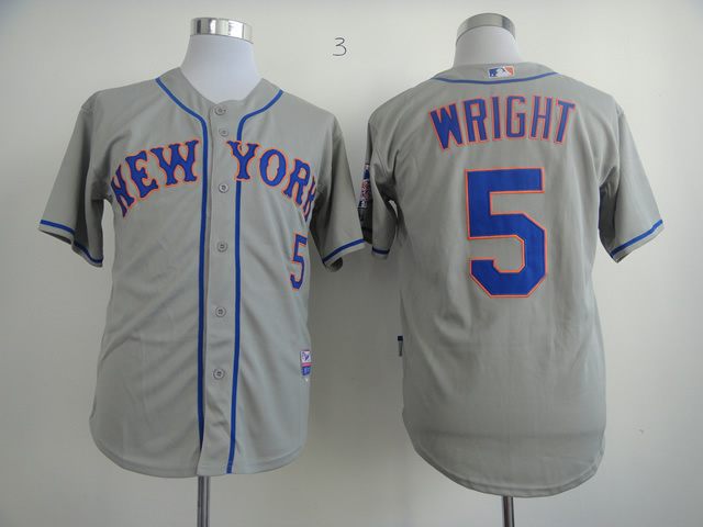 Men New York Mets 5 Wright Grey MLB Jerseys